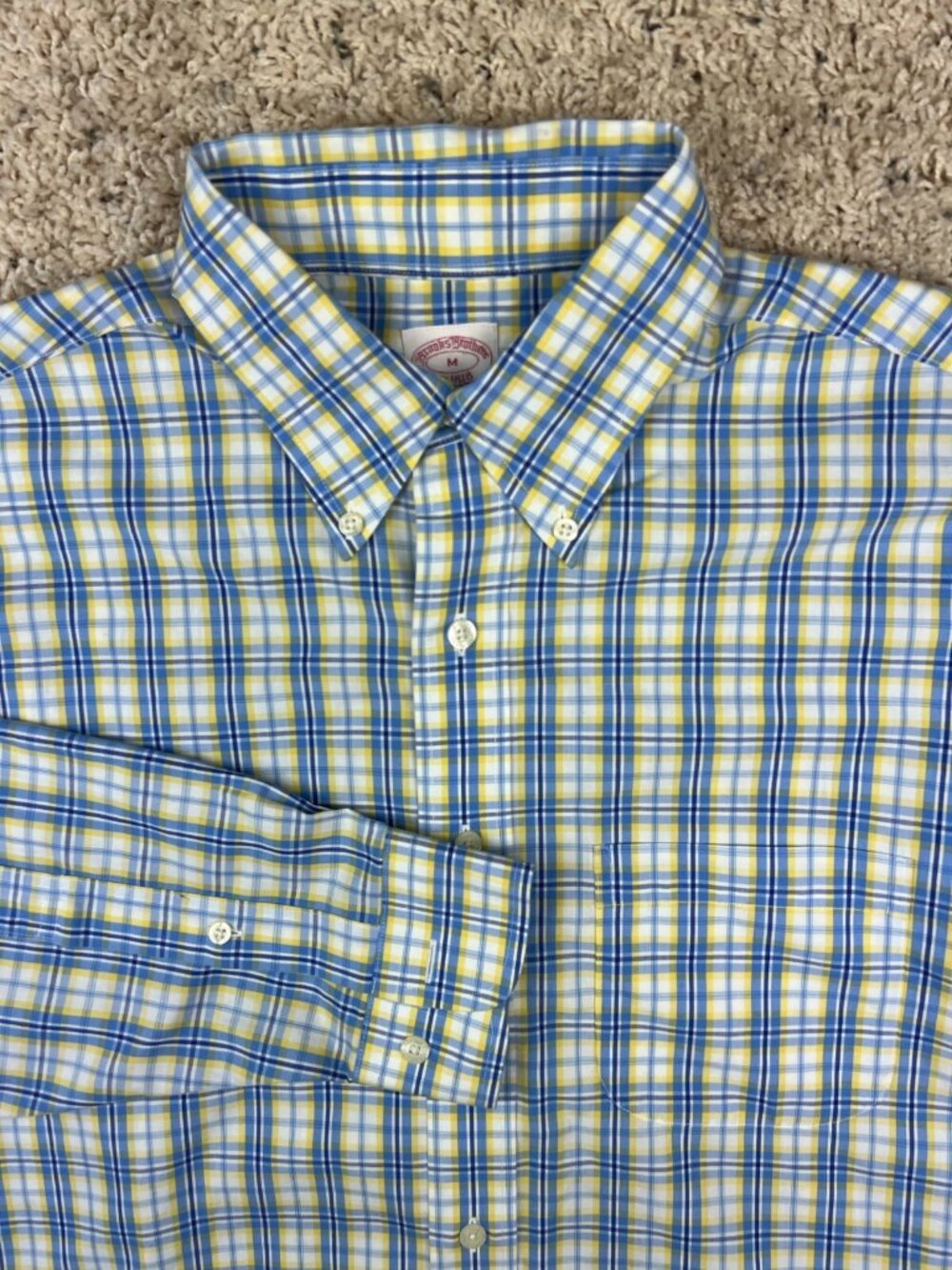 Brooks Brothers Blue Yellow Plaid Long Sleeve Button Up Shirt Medium All Cotton
